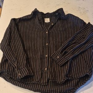 Women's Billabong Black Button-Down Shirt with Tan Pinstripes